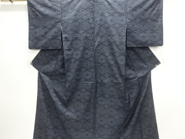 JAPANESE KIMONO / DORO OSHIMA TSUMUGI / WOVEN KIKKO PATTERN / 5MARUKI